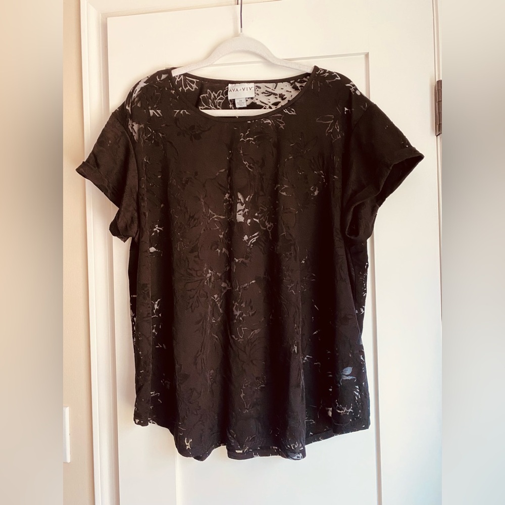 AVA&VIV Black Lacy Sheer Women’s short sleeve Loose fit Top 2X Goth Party
